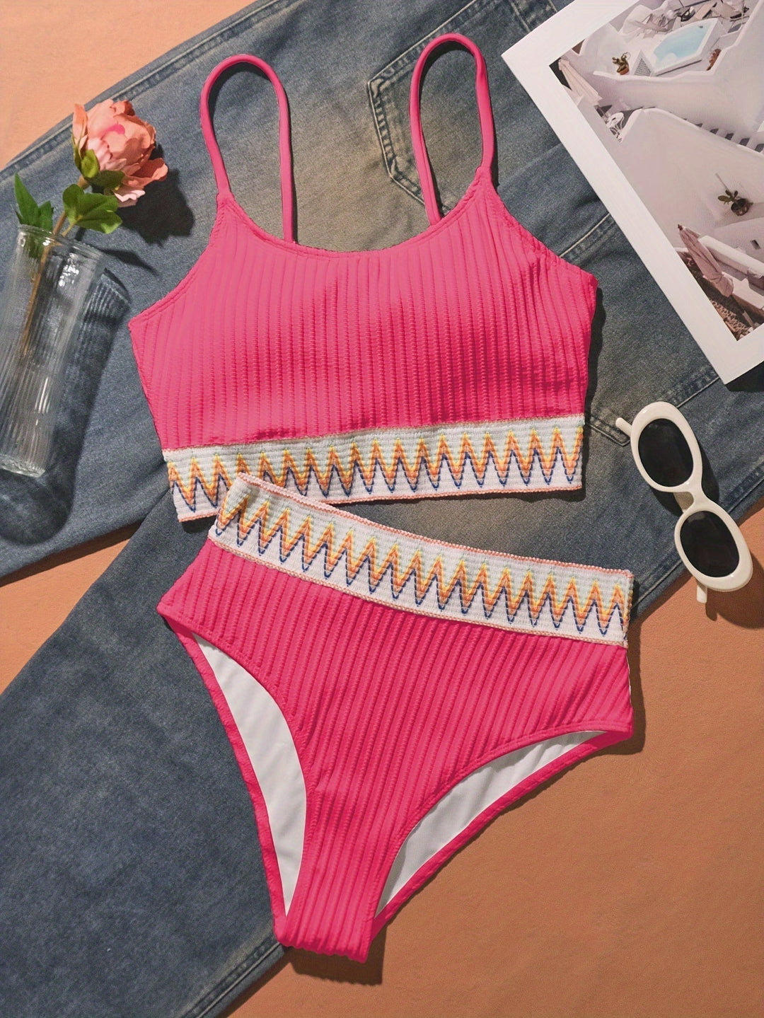 Bikini de Rayas - Top y Braguita de Cintura Alta