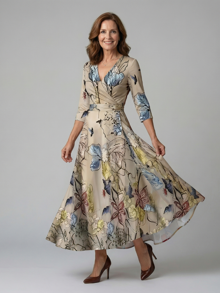 Celine | Vestido Midi Cruzado con Cuello