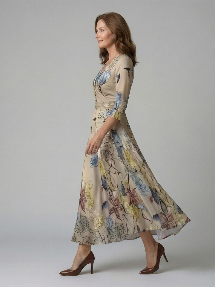 Celine | Vestido Midi Cruzado con Cuello