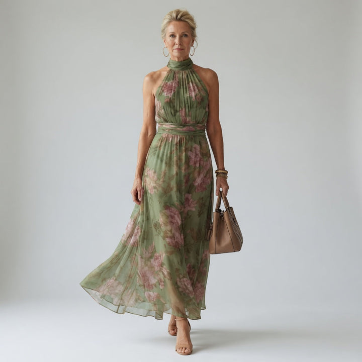 Mireille | Vestido Midi con Escote Halter Fruncido