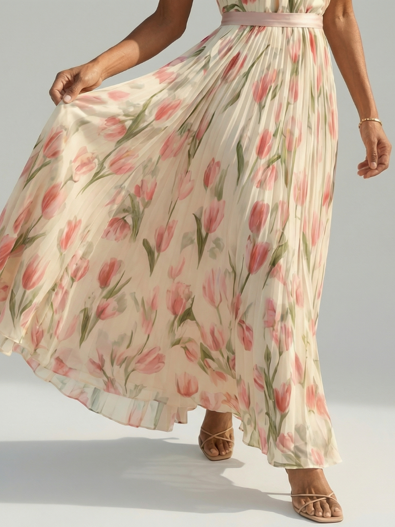 Aurelle | Vestido Midi con Cuello Halter de Flores