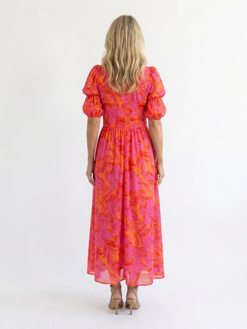 Willow | Vestido Midi con Mangas Abullonadas y Cuello en V Floral