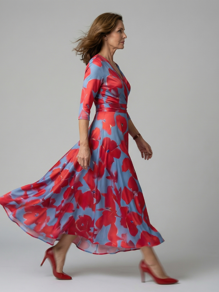Celine | Vestido Midi Cruzado con Cuello