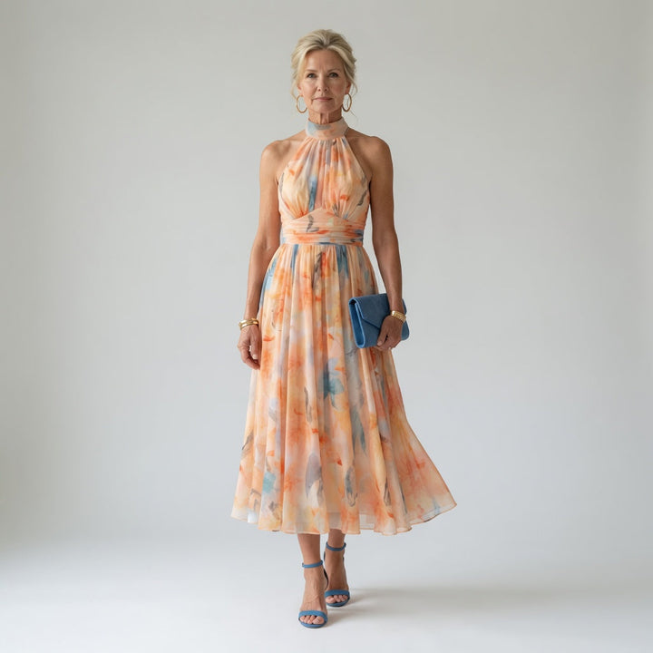 Elin | Vestido Midi con Cuello Halter Suave