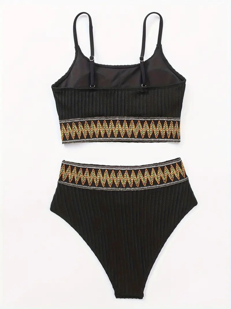 Bikini de Rayas - Top y Braguita de Cintura Alta