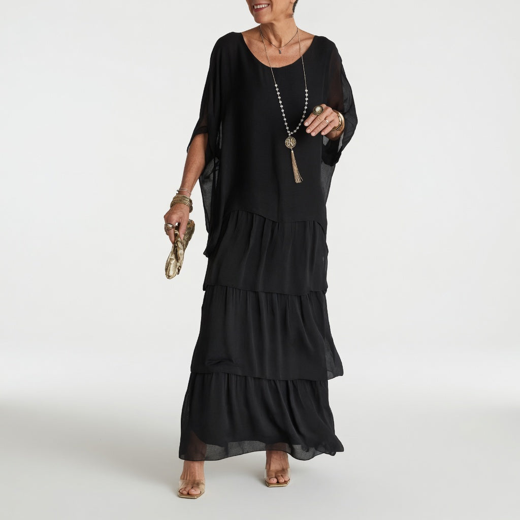 Émeline™ — Vestido maxi fluido con volantes bohemios