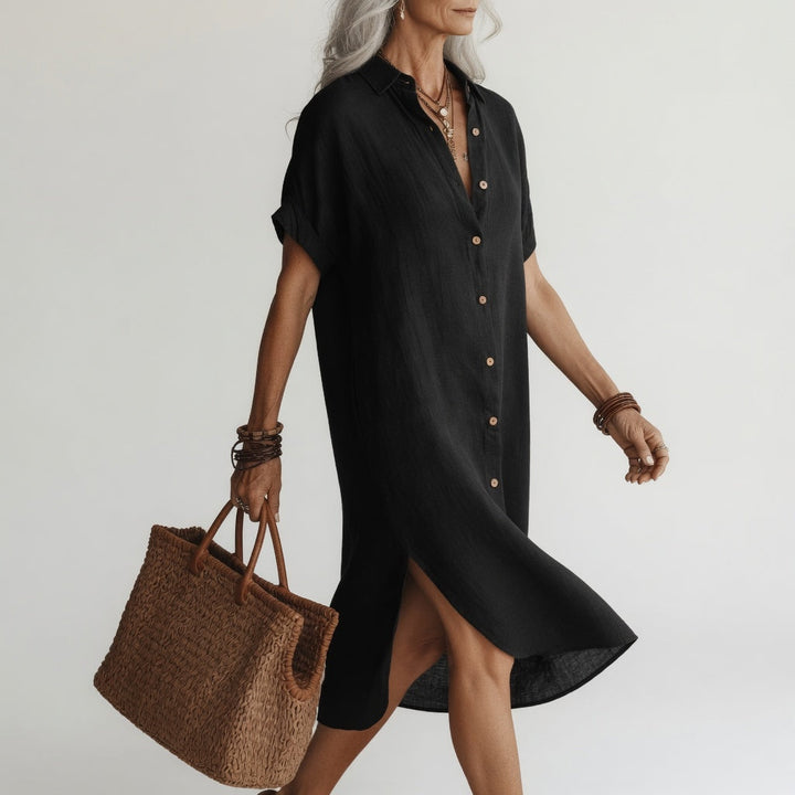 Évanélie™ — Vestido camisero midi premium transpirable estilo parisino