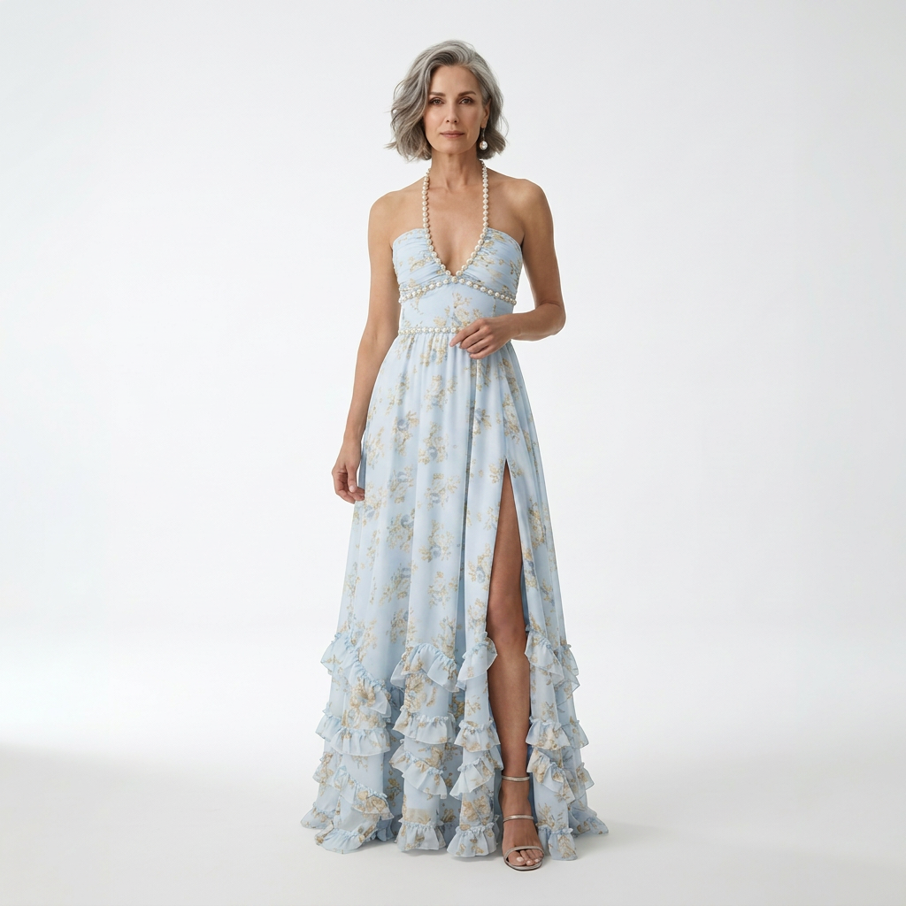 Mérovée™ — Vestido largo floral con abertura estilo romántico