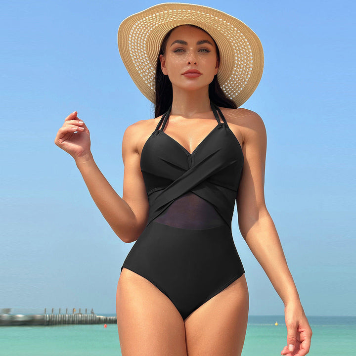 Maillot de Bain Una Pieza Escultural con Cruce y Tul
