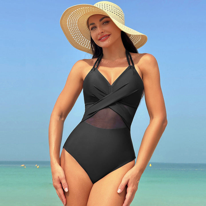 Maillot de Bain Una Pieza Escultural con Cruce y Tul