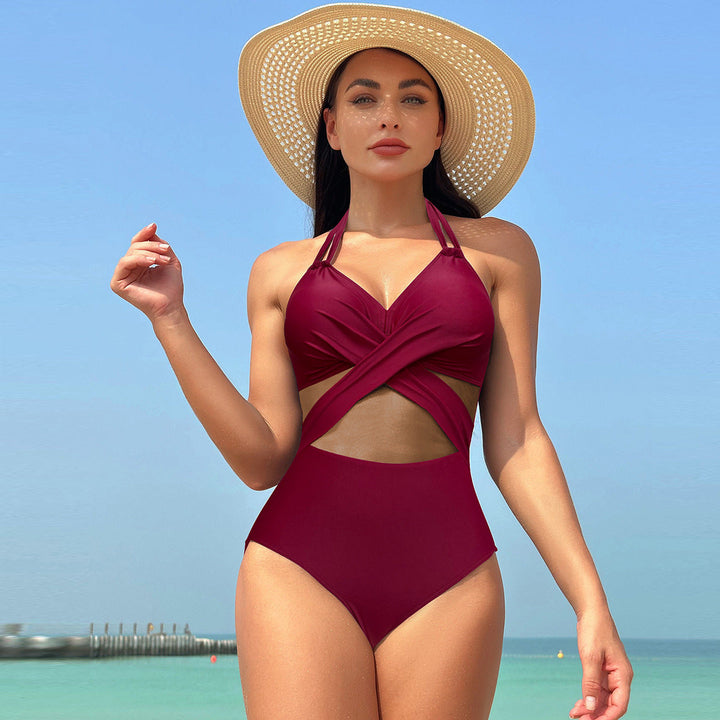 Maillot de Bain Una Pieza Escultural con Cruce y Tul