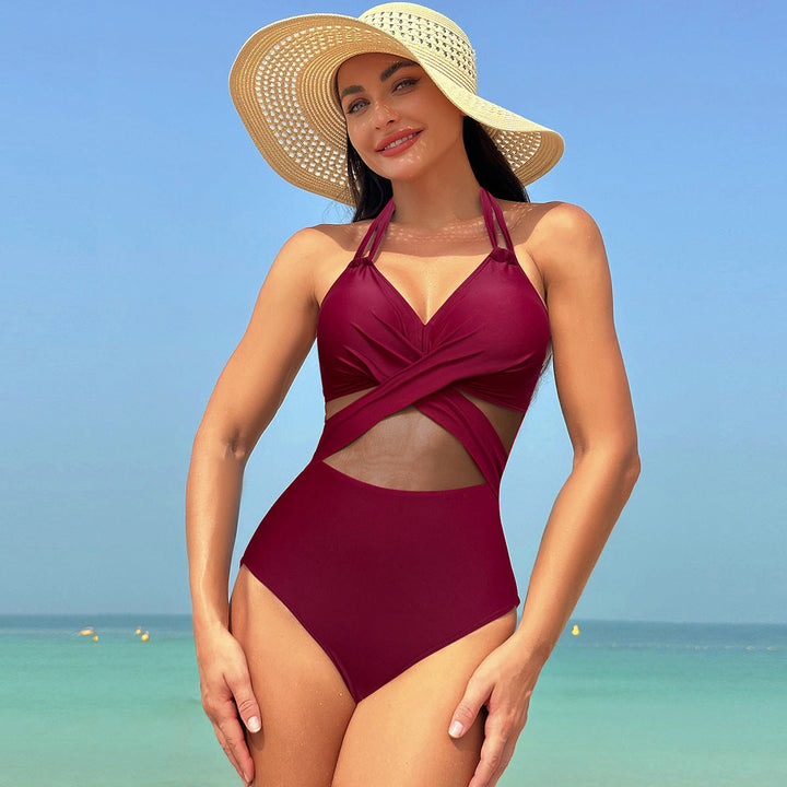 Maillot de Bain Una Pieza Escultural con Cruce y Tul