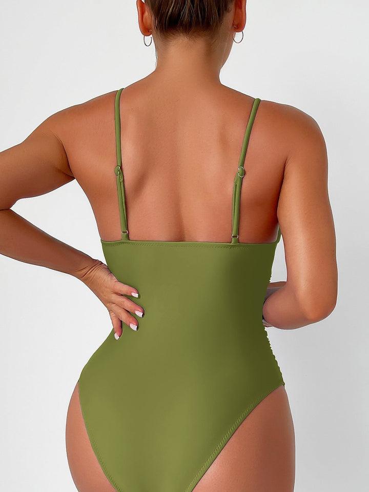 Bañador Entero Modelador con Escote en V y Finas Tirantes
