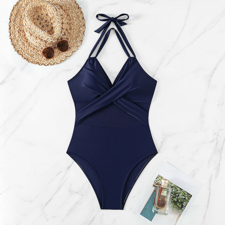 Maillot de Bain Una Pieza Escultural con Cruce y Tul