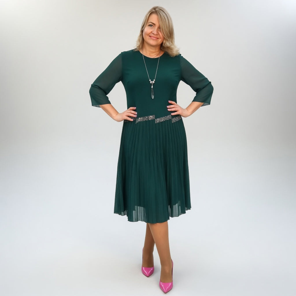 Christèle™ — Vestido midi plisado elegancia sofisticada