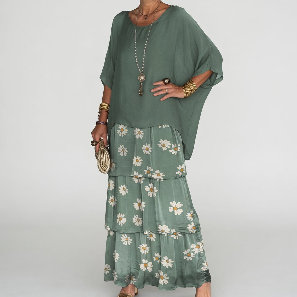 Émeline™ — Vestido maxi fluido con volantes bohemios