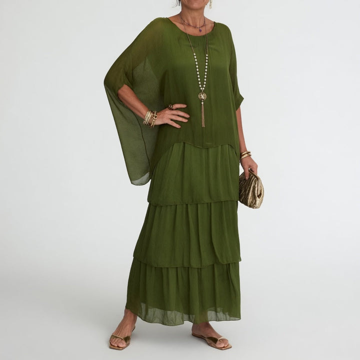 Émeline™ — Vestido maxi fluido con volantes bohemios