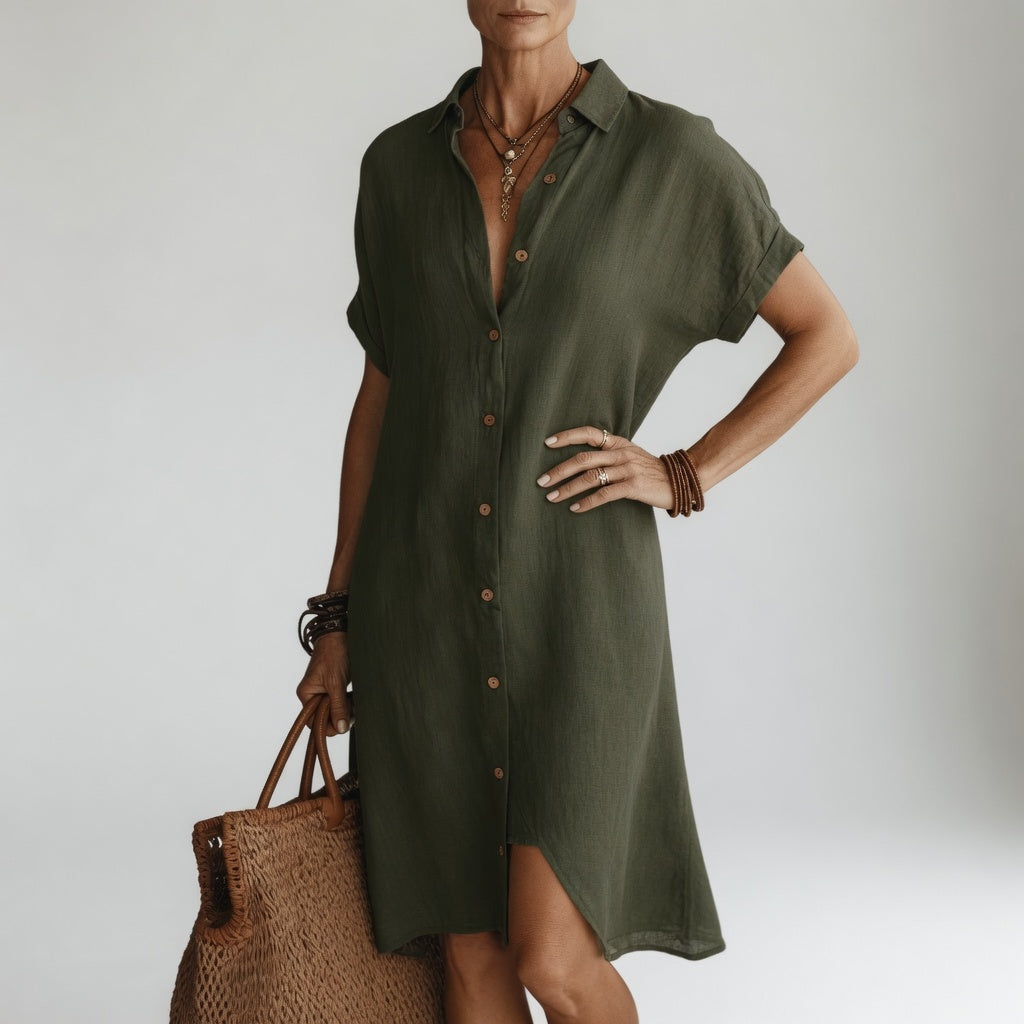 Évanélie™ — Vestido camisero midi premium transpirable estilo parisino
