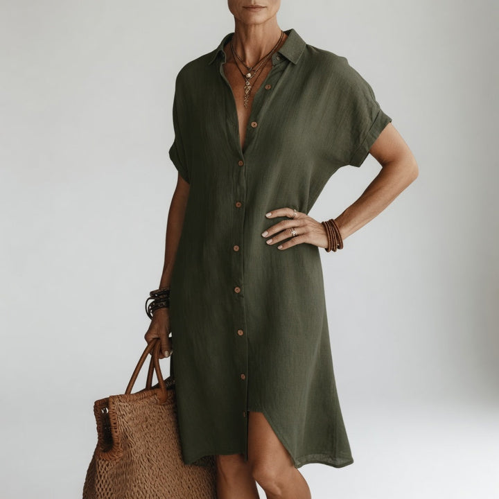 Évanélie™ — Vestido camisero midi premium transpirable estilo parisino