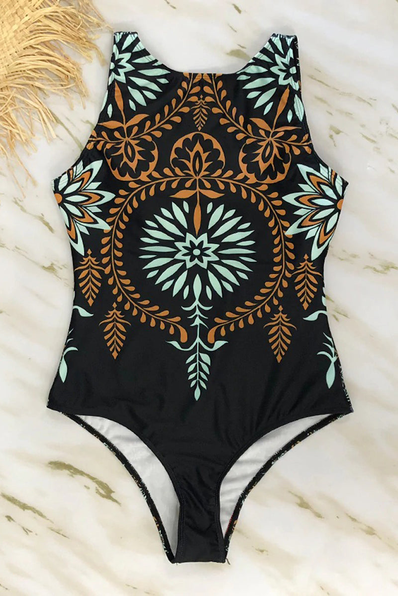 Bañador Entero con Impresión Boho y Cuello Alto