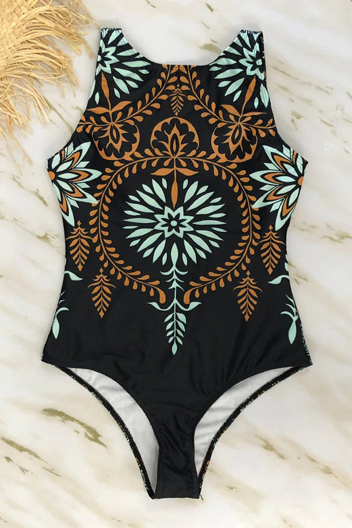 Bañador Entero con Impresión Boho y Cuello Alto