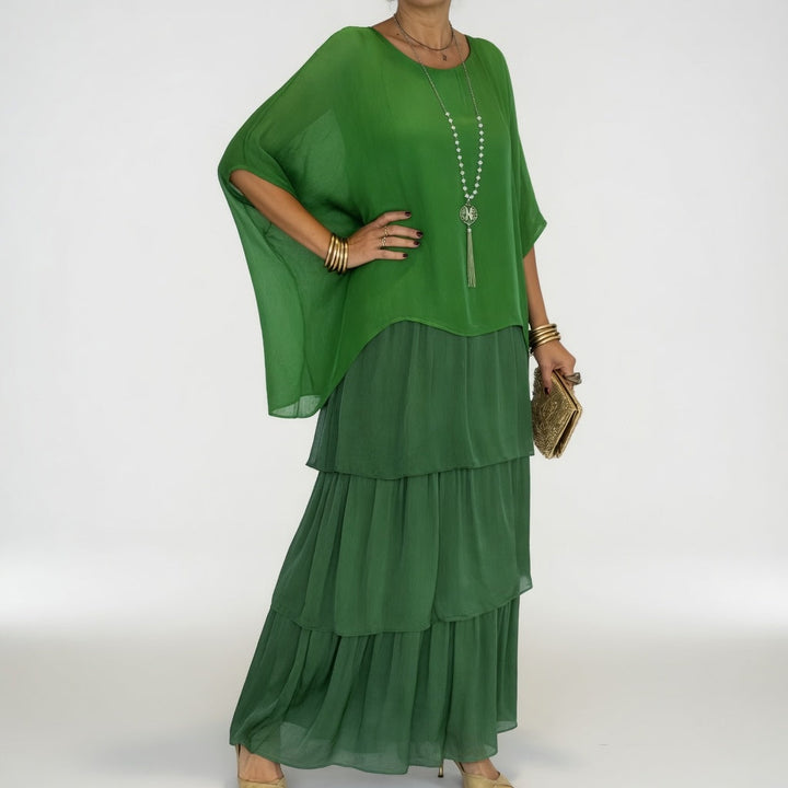 Émeline™ — Vestido maxi fluido con volantes bohemios