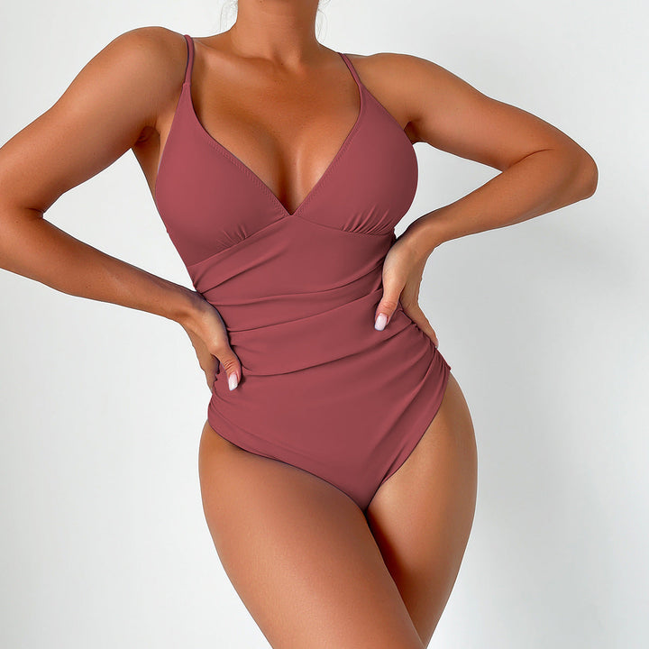 Bañador Entero Modelador con Escote en V y Finas Tirantes