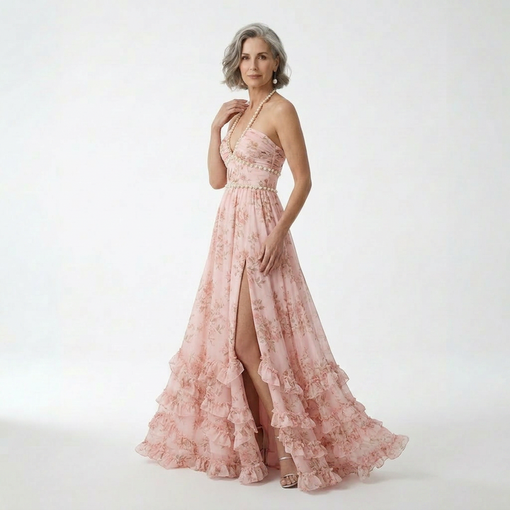 Mérovée™ — Vestido largo floral con abertura estilo romántico