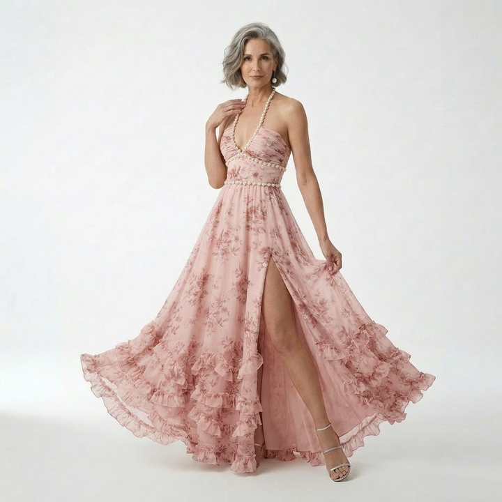 Mérovée™ — Vestido largo floral con abertura estilo romántico