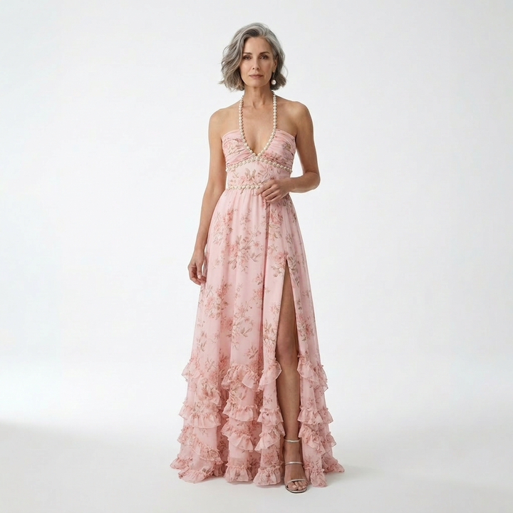 Mérovée™ — Vestido largo floral con abertura estilo romántico