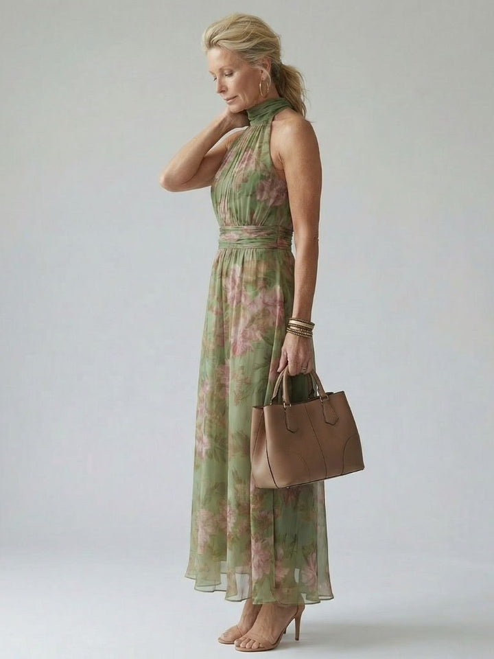 Mireille | Vestido Midi con Escote Halter Fruncido