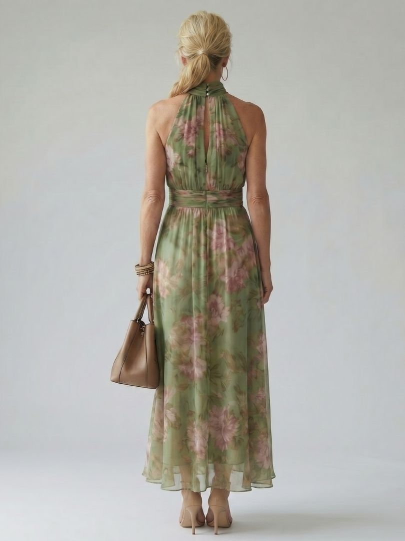 Mireille | Vestido Midi con Escote Halter Fruncido