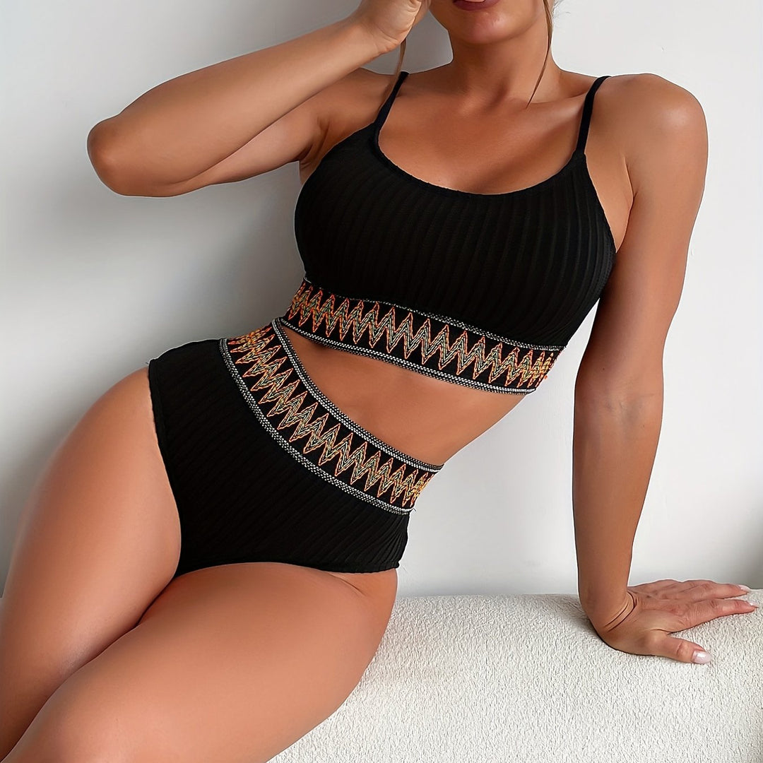 Bikini de Rayas - Top y Braguita de Cintura Alta