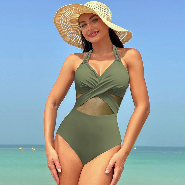 Maillot de Bain Una Pieza Escultural con Cruce y Tul