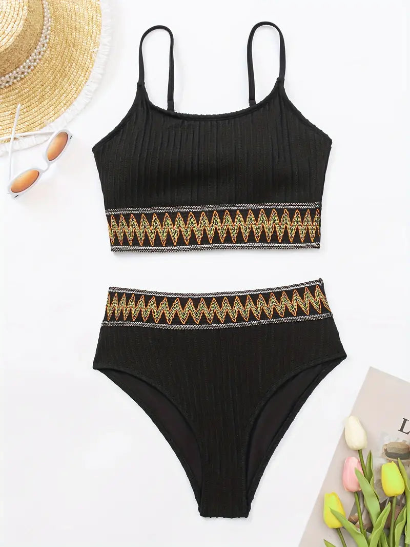Bikini de Rayas - Top y Braguita de Cintura Alta