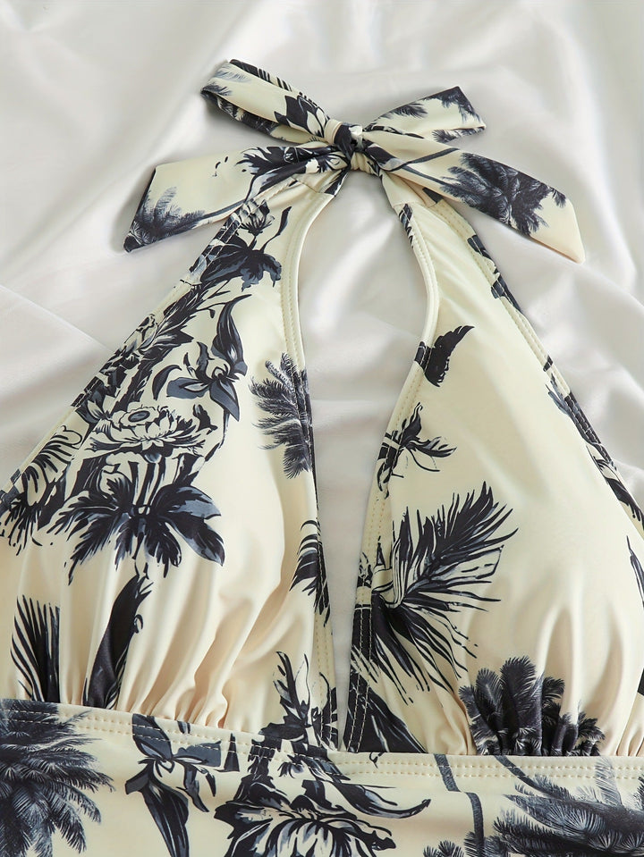 Bañador Moldeador con Escote en V y Estampado Floral