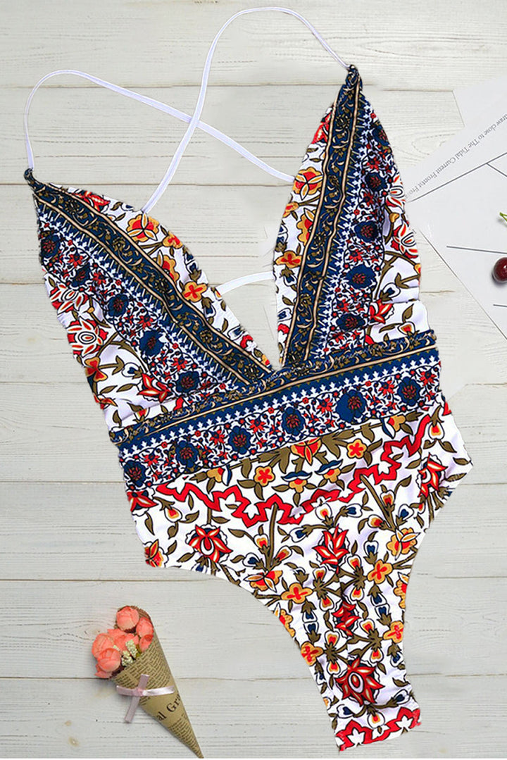 Bañador con Estampado Boho y Escote en V